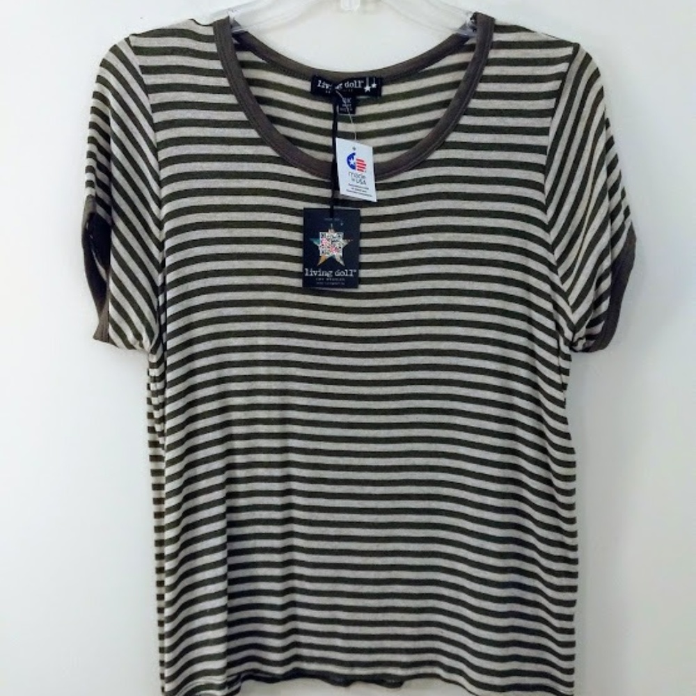 Comfy Olive Green and Beige Stripe Top (Plus Size)